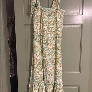 Elizabeth and James Green and Cream Maxi Dress